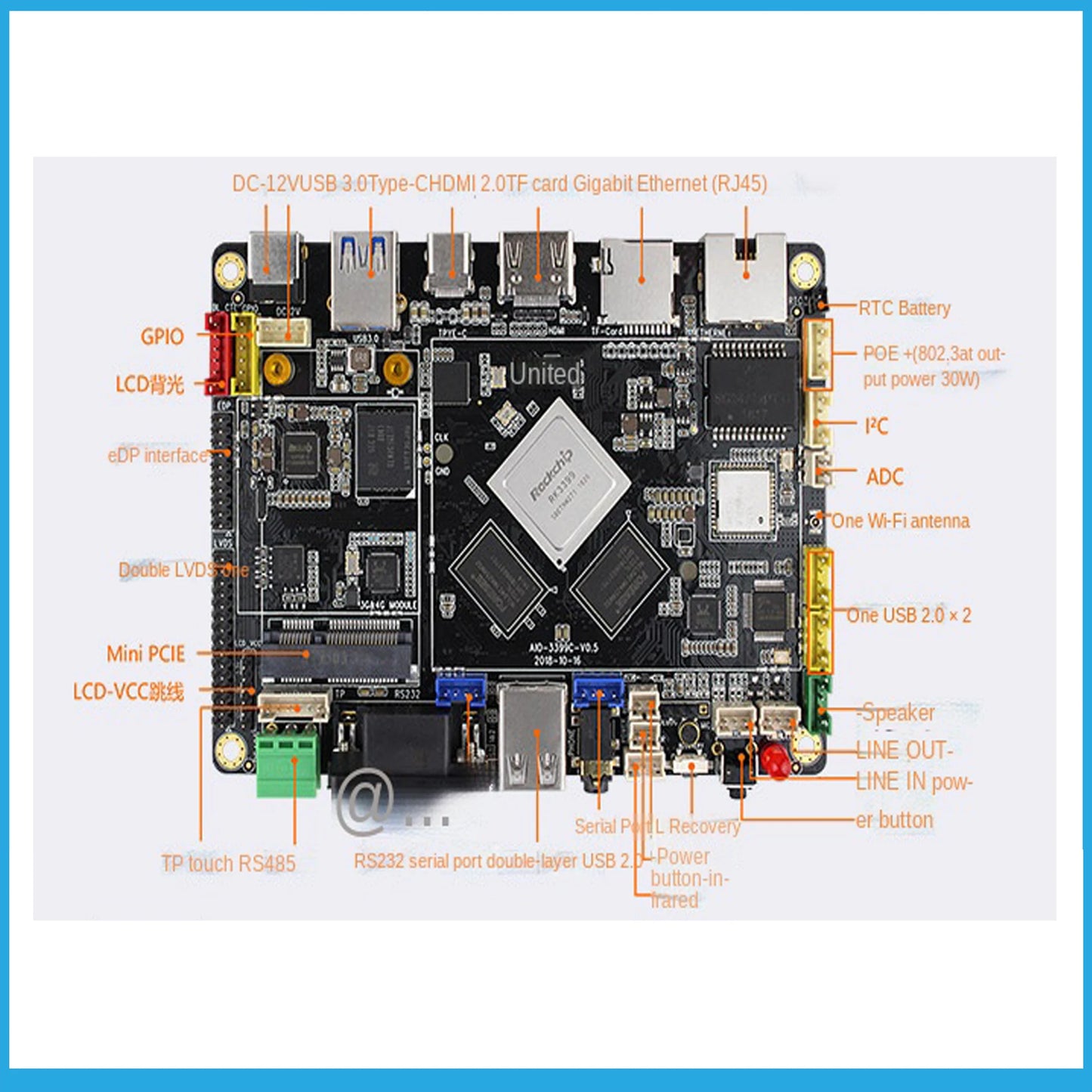 Custom AIO-3399C Six-core AI Development board NPU artificial intelligence edge calculation Android Linux open source Manufacturer