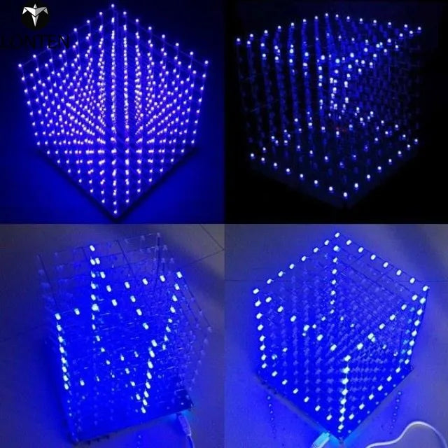 Custom Lonten 3D LED Square 8x8x8 LED Cu-be 3D Light Square Blue LED Electronic DIY Kit Tempered ability novelty news 3mm led Manufacturer