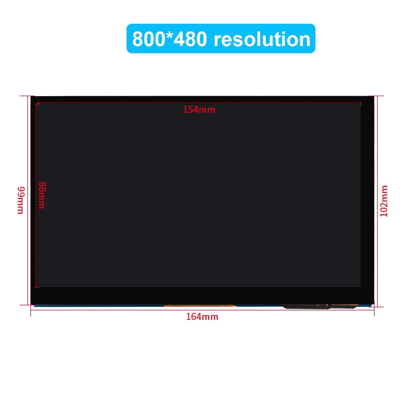 Caturda 7 Inch DSI Touch Screen IPS Display 800*480 MIPI CSI Cable Holder for Raspberry Pi 5 4B 3B+ 3B