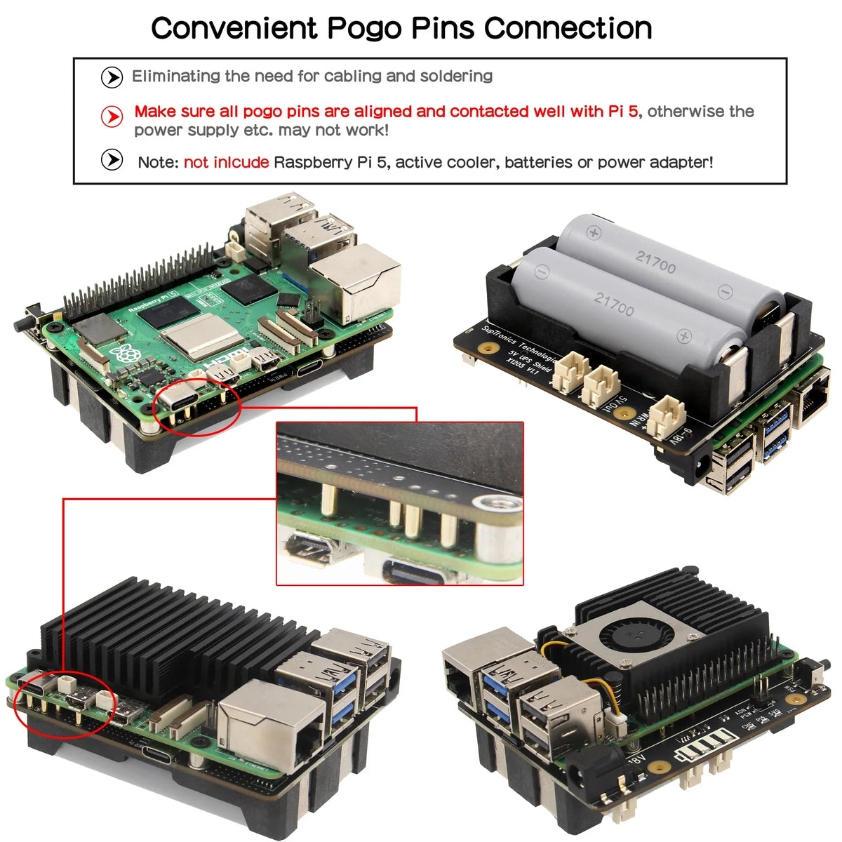 X1205 21700 5V UPS & Power Management Board Compatible with 2 Cell 21700 Batteries for Raspberry Pi 5