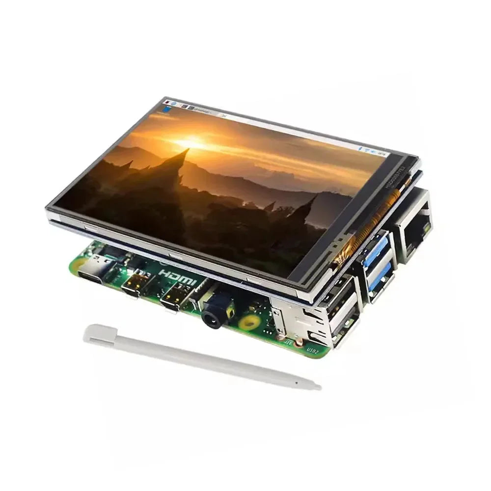 Raspberry Pi 5/4B/3B+ 3.5-inch Touch Screen Display - 60Hz IPS LCD with ABS Case, HD/SPI Interface