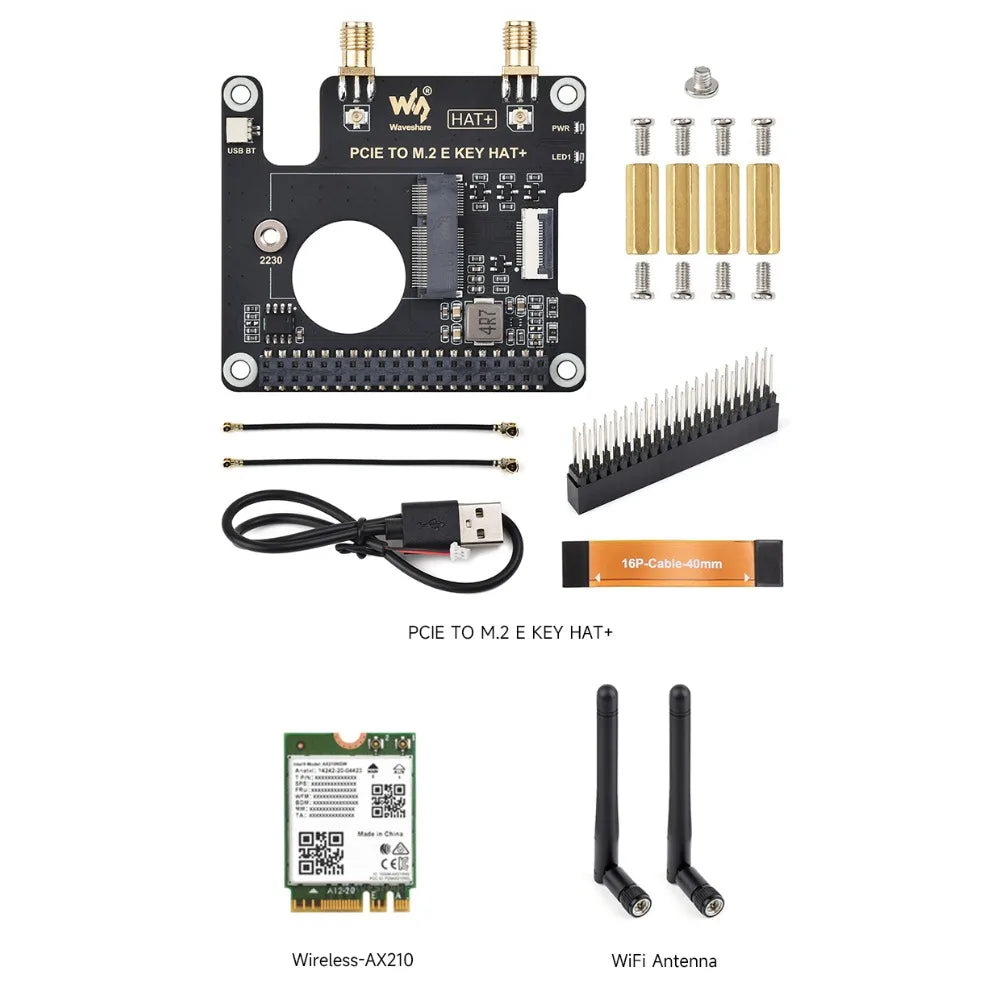 PCIe To M.2 E KEY HAT for Raspberry Pi 5,Compatible With NGFF (M.2 E Key) Wireless NIC,Supports USB BT Connection