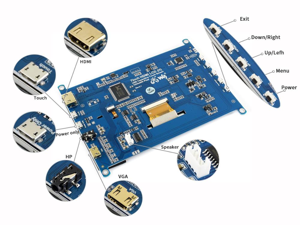 7 inch LCD (H) Computer Monitor 1024*600 IPS Capacitive Touch Screen Supports Raspberry Pi Jetson Nano Win10 etc Custom PCB