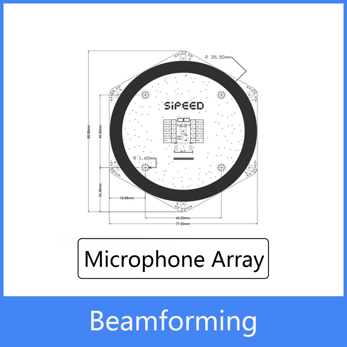 Custom Sipeed 6+1 Mic Array Sound Source Localization Beamforming Speech Recognition Microphone Array Sipeed Authentic Manufacturer