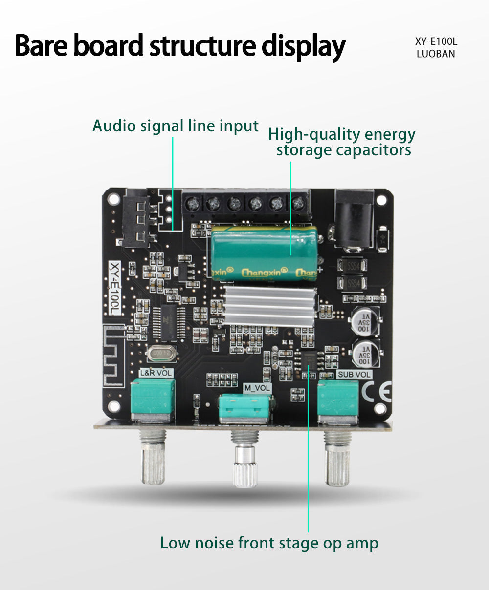 2*50W+100W Power Subwoofer audio Amplifier Board Class D 2.1 CH Home Theater Audio Stereo Equalizer APP AUX Amp pcb assembly Customize