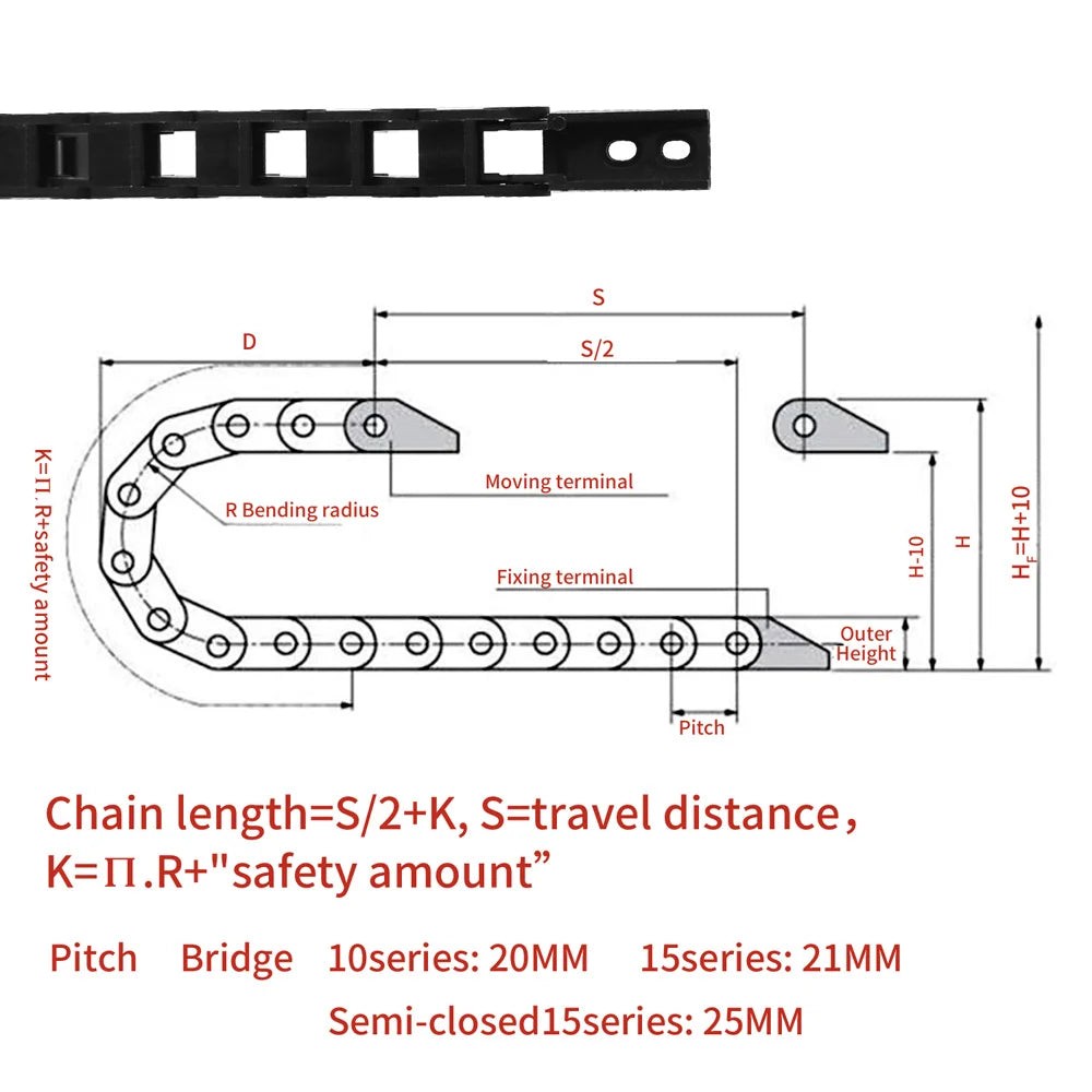 Custom Open Cable Drag 7x7 10x10 10x15 10x20 10x30 10x40 1M Chain Wire Carrier With End Connectors For CNC 3D Printer Engraving Machine Manufacturer