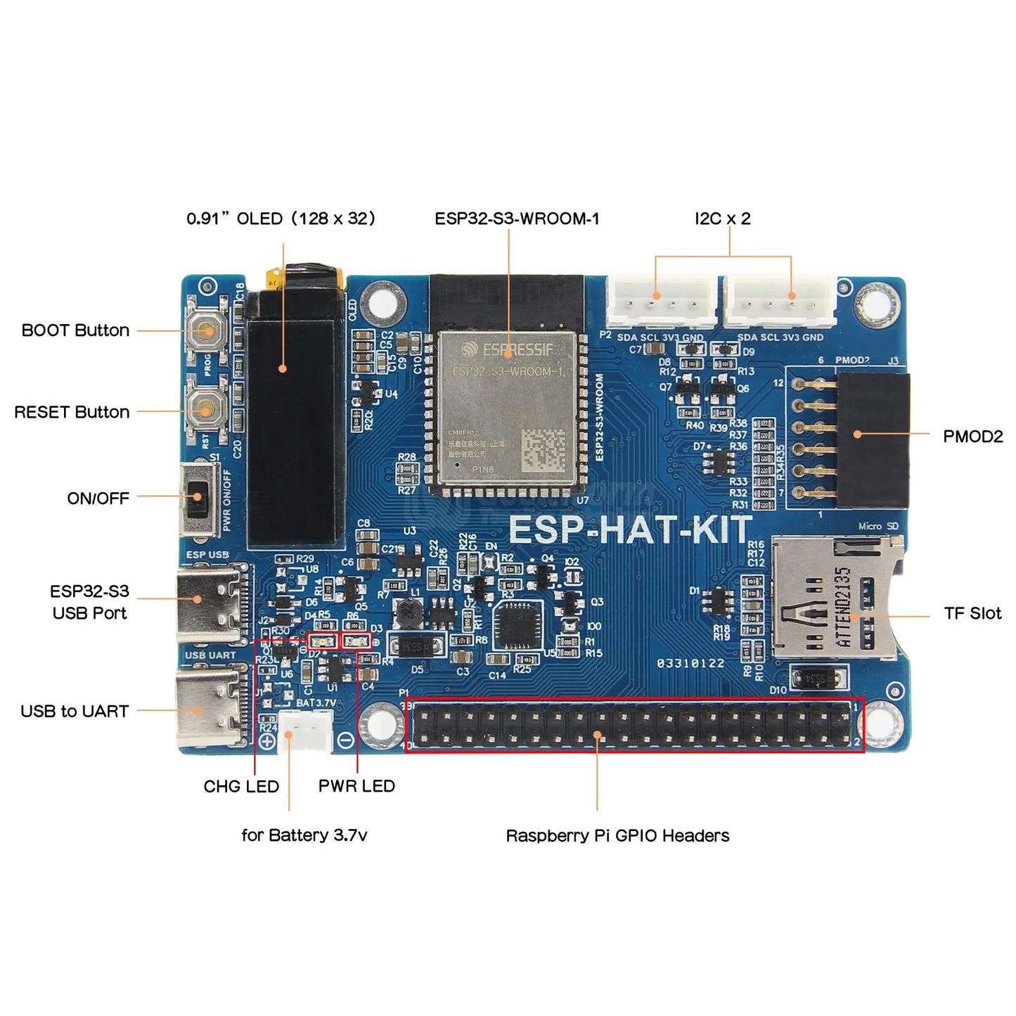 Custom ESP-HAT-KIT ESP32-S3 Deverlopment Board, Wifi + BT Le Mcu Module Met 0.91 "Oled Manufacturer