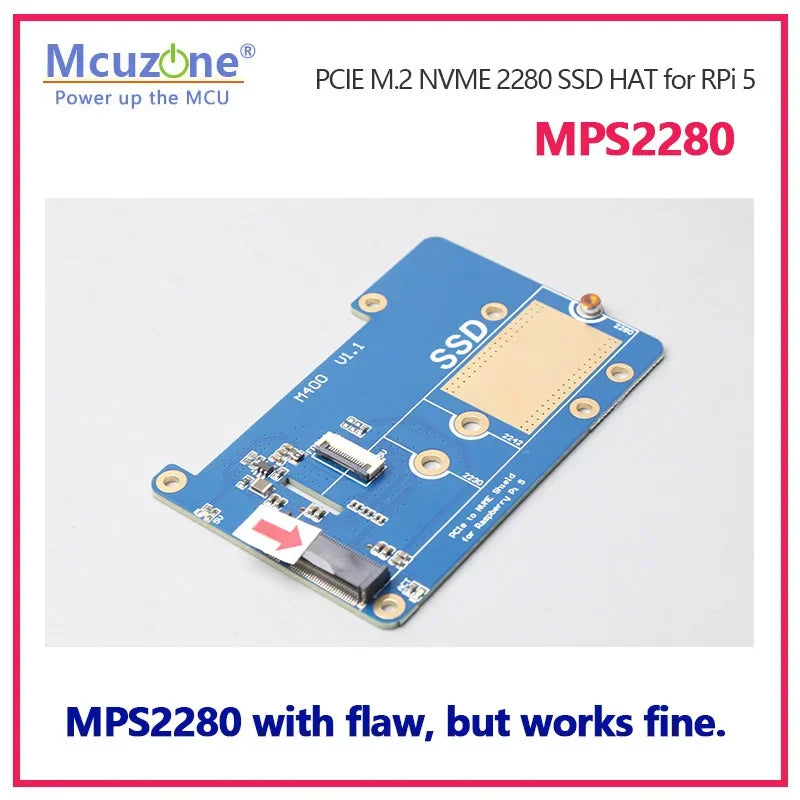 MPS2280 /MPS2242 with Flaw, but Works Fine.Raspberry Pi 5 PCIE to M.2 NVME SSD HAT Custom