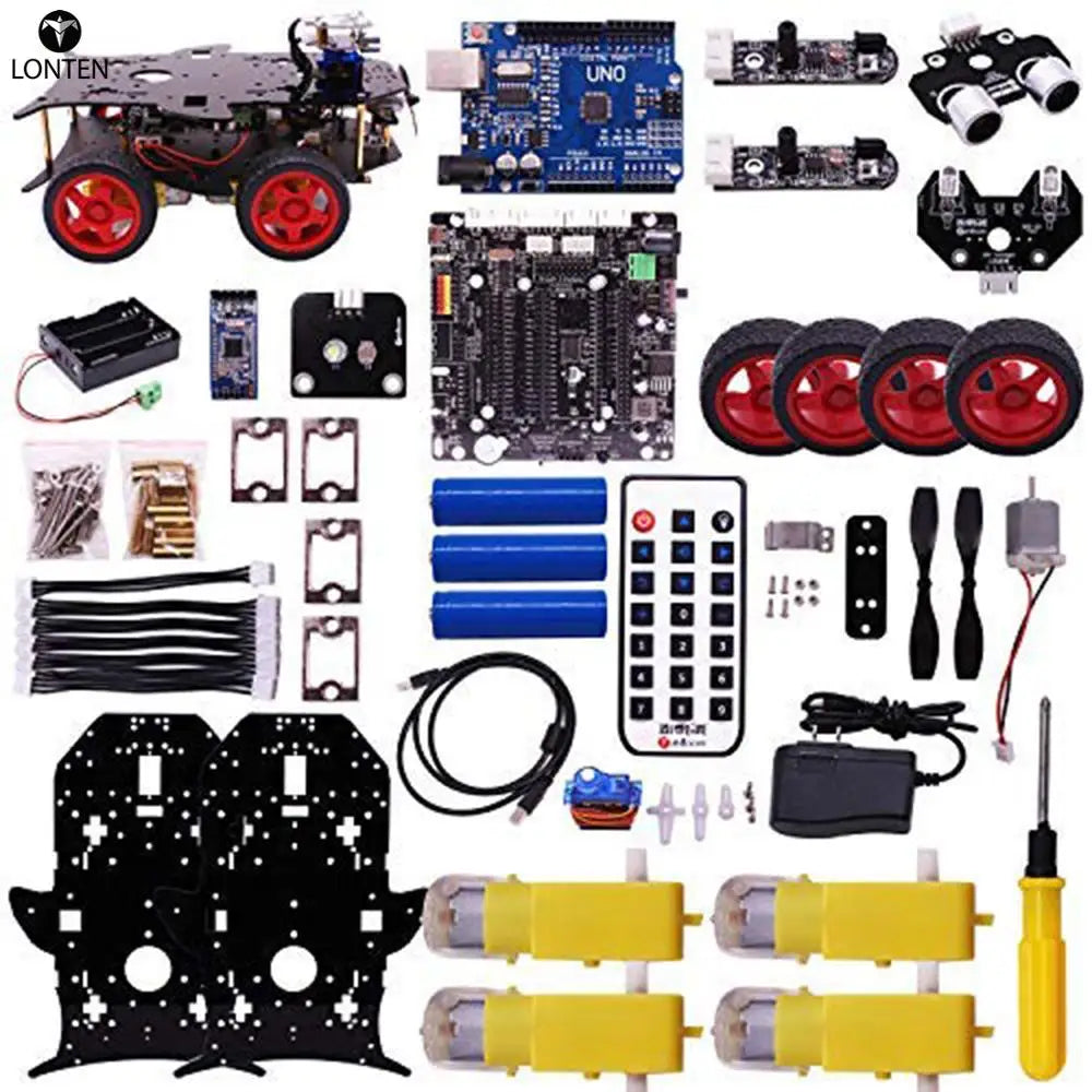 Custom Lonten Robot Car 4WD Programming Stem Education off-road light Tracking Robot Toys with Tutorial for arduinos with for R3 Mainbo Manufacturer