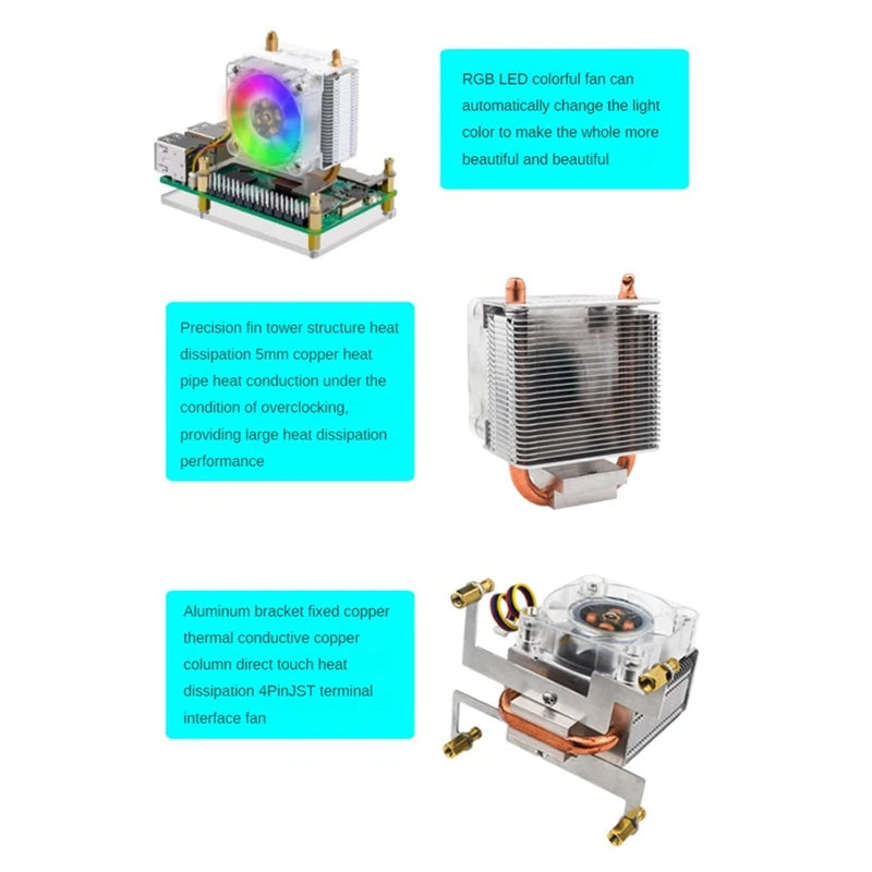 ICE Tower Fan Thinner RGB Fan Low-Profile CPU Cooler U-Shaped Copper Tube Fins For Raspberry Pi 5 Pi5