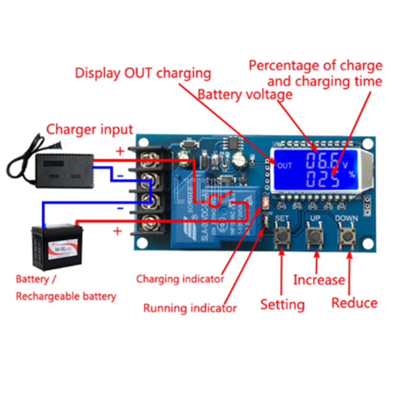 custom 1Pcs DC6-60v 30A storage battery charging control module protection board charger time switch lcd display XY-L30A
