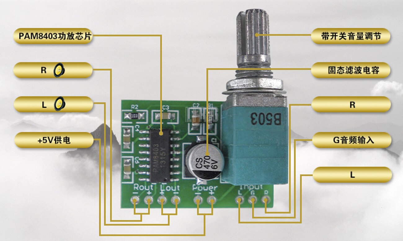 custom 1Pcs PAM8403 5V Power Audio Amplifier Board 2 Channel 3W W Volume Control / USB Power