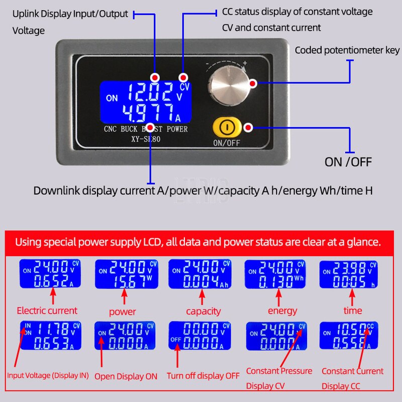 custom 1Pcs SK80 Adjustable Automatic Buck Module DC Constant Voltage Current Regulated Digital Control