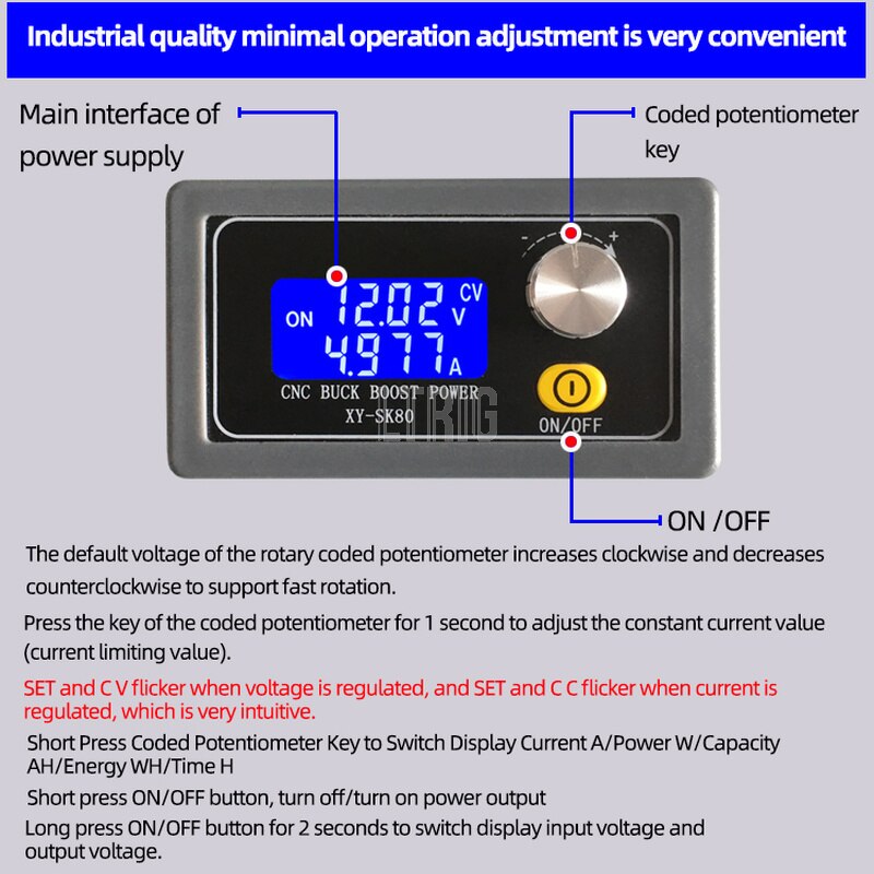 custom 1Pcs SK80 Adjustable Automatic Buck Module DC Constant Voltage Current Regulated Digital Control