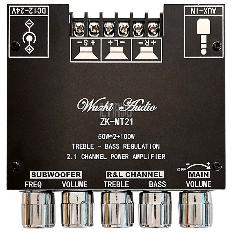 custom 1Pcs ZK-MT21 bluetooth subwoofer amplifier board 50wx2 + 100w 2.1 power stereo audio amplifier amplifier tone board