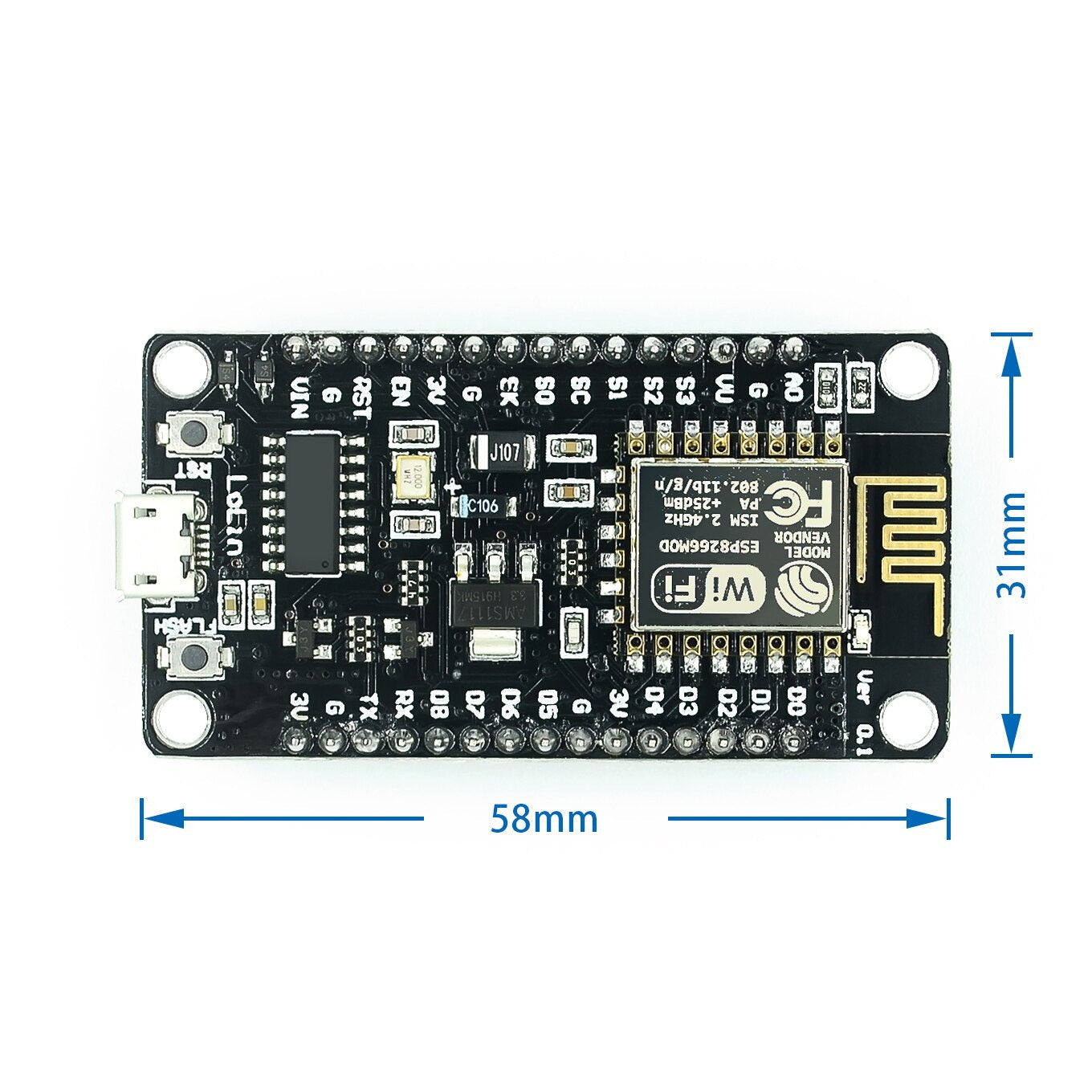 custom 1Pcsnodemcu v3 esp8266 ch340 module WIFI Internet of Things development board pcb Antenna and usb port for Arduino