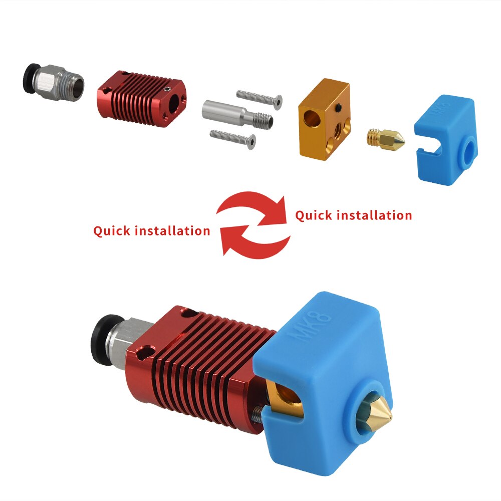 Custom MK8 Assembled Extruder Hot End Kit For Ender 3 CR-10 Printers 1.75mm 0.4mm Nozzle Aluminum Heating Block 3D Printer Accessories