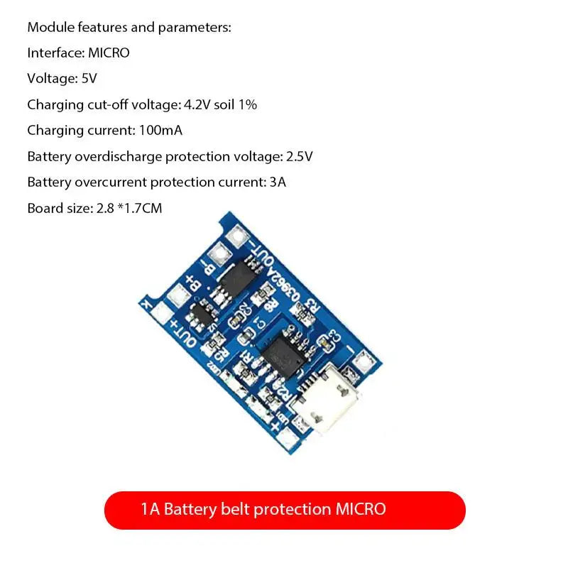 Custom Micro USB 5V 1A 18650 TP4056 Lithium Battery Charger Module Charging Board With Protection Dual Functions 1A Li-ion