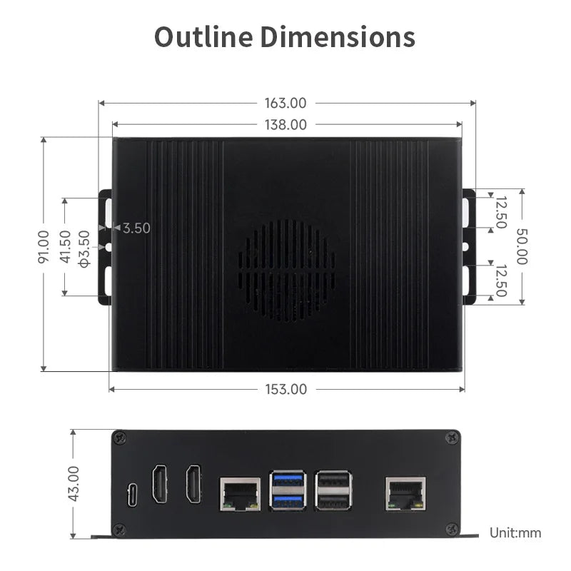 Custom Mini-Computer Kit for Pi 5 PCIe Extending to Gigabit Ethernet / 4-Ch USB3.2 Gen1 / M.2 Interface All-In-One Module