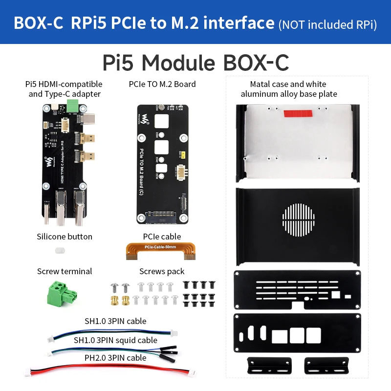 Custom Mini-Computer Kit for Pi 5 PCIe Extending to Gigabit Ethernet / 4-Ch USB3.2 Gen1 / M.2 Interface All-In-One Module