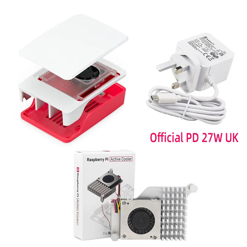 Custom Official Pi 5 Case Red White ABS Shell with Temperature Controlled Fan Support Cluster Stacking for RPI 5 Pi5