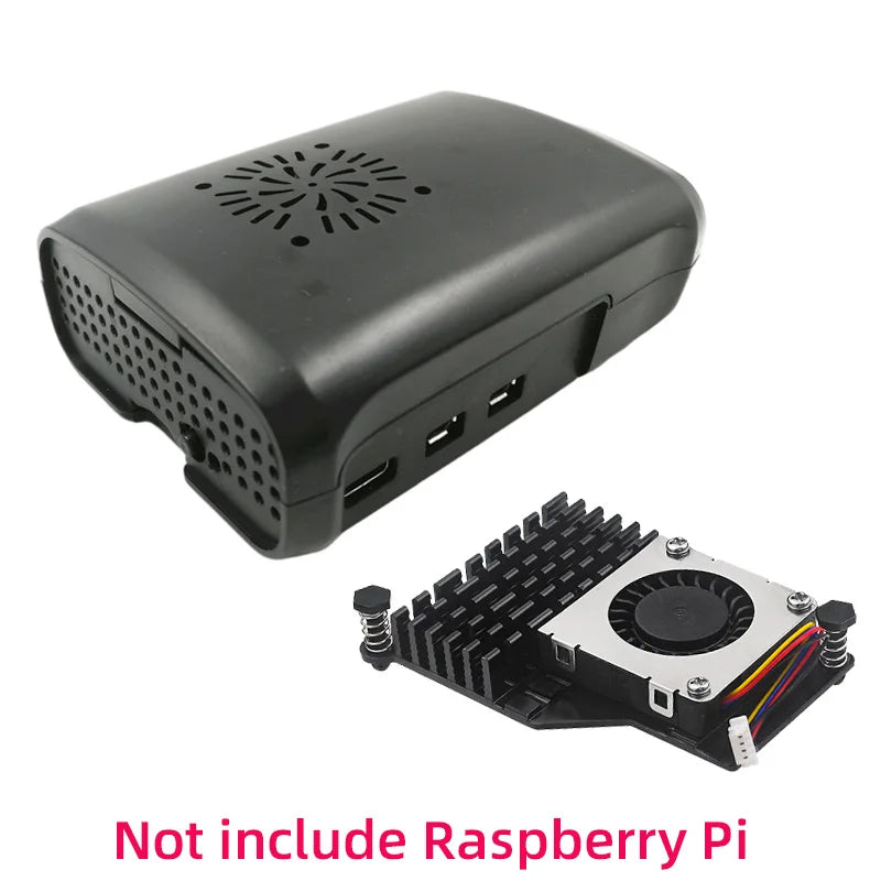 Custom Pi 5 ABS Case Black Plastic Shell Compatible for Active Cooler Speed Adjustable PWM Fan for RPI 5 Pi5