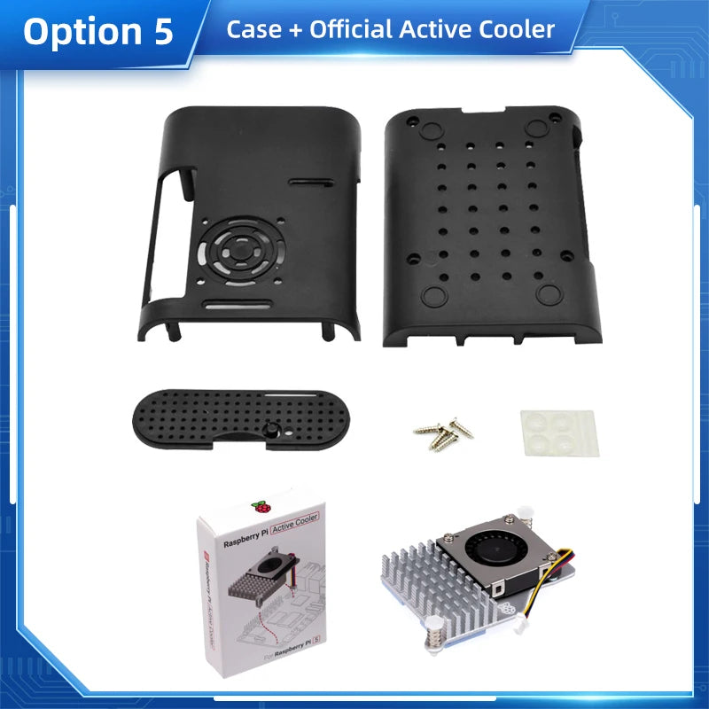 Custom Pi 5 ABS Case Plastic Shell Optional Aluminum Heatsink Speed Adjustable PWN Cooling Fan for Pi 5 Pi5