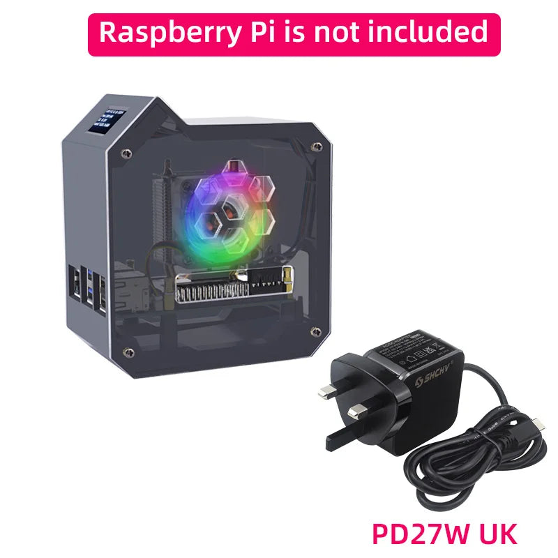 Custom Pi 5 ABS Mini Tower Case Copper Tube Ice Tower Fan PWM JST 4Pin Port RGB LED with 0.96" OLED Dispaly for RPI 5 Pi5