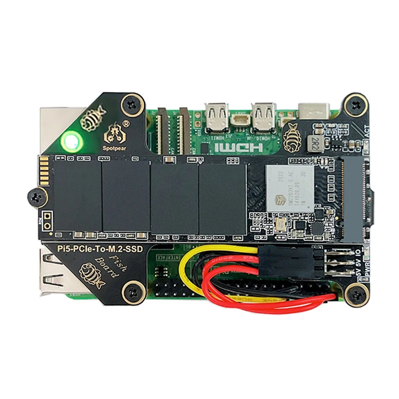 Custom Pi 5 PCIe to M.2 NVMe SSD Adapter Board HAT One-body PCIe-Fish-Board-A for RPi 5
