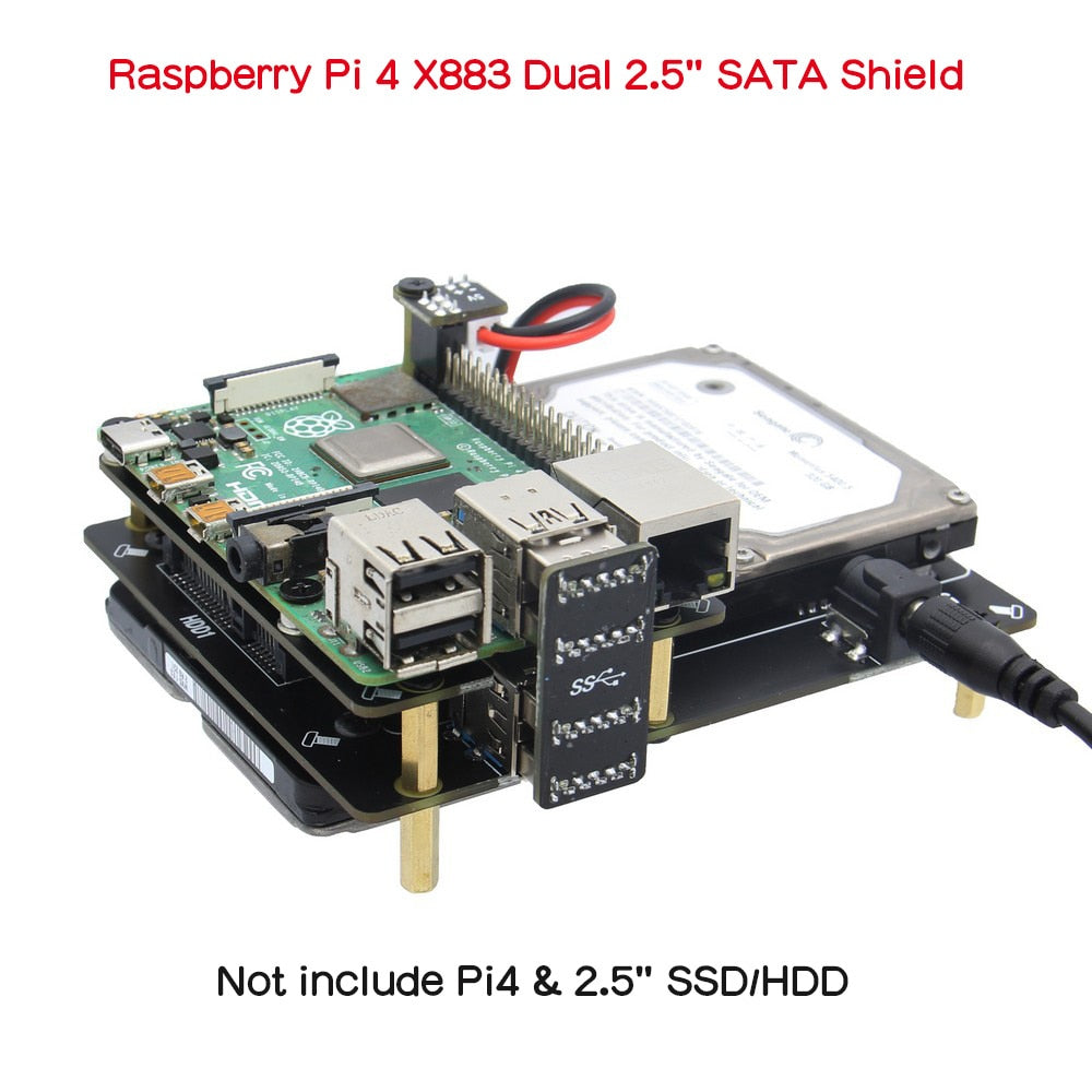 Raspberry Pi Dual 2.5inch SATA HDD/SSD Storage Expansion Board,X883 Shield with USB 3-D Connector for Raspberry Pi 4 Model B customize