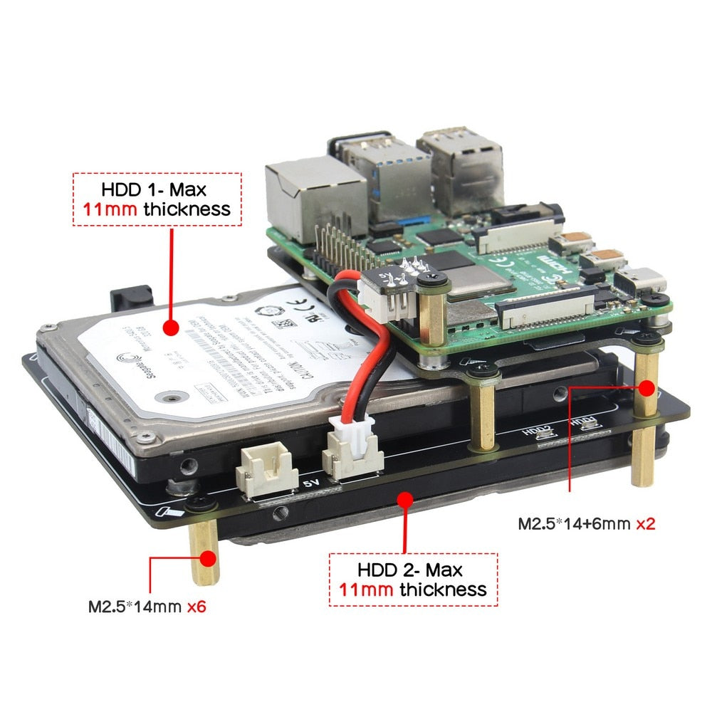 Raspberry Pi Dual 2.5inch SATA HDD/SSD Storage Expansion Board,X883 Shield with USB 3-D Connector for Raspberry Pi 4 Model B customize