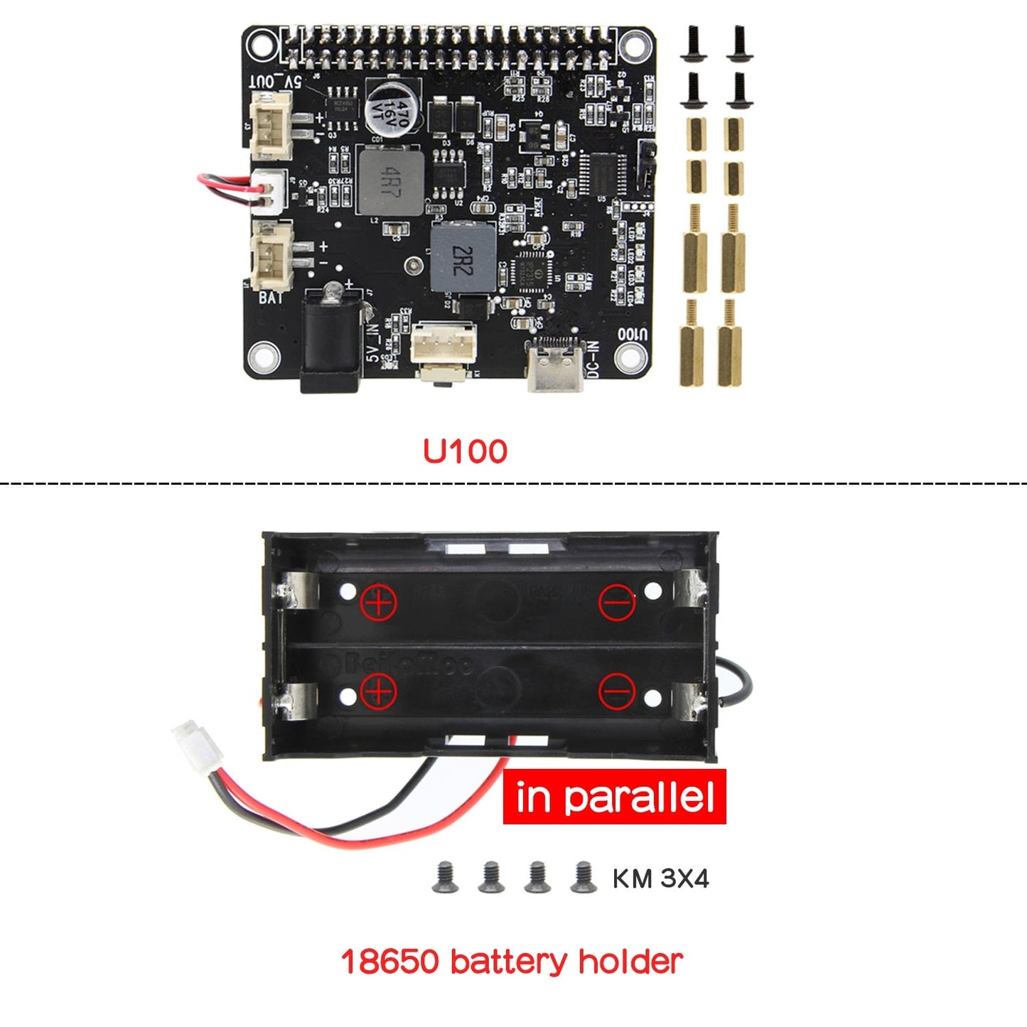 Raspberry Pi U100 18650 UPS HAT ,compatible Raspberry Pi 4 Model B / 3B+ / 3B / 2B /B+ / 3A+ customize
