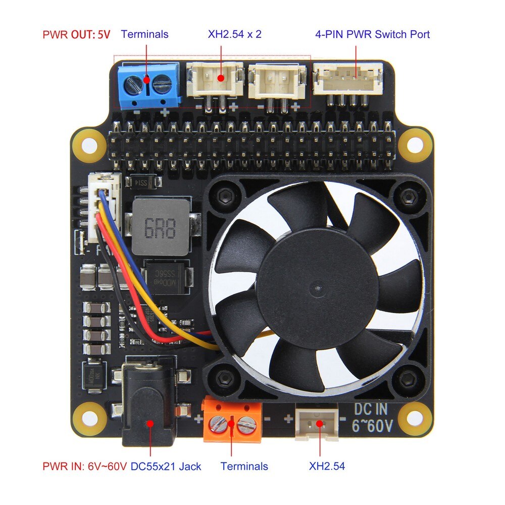 Raspberry Pi X715 Power Management Expansion Board with Wide Voltage Input(6V~60V) & PWM Fan for Raspberry Pi 4 B / 3B+ / 3B customize