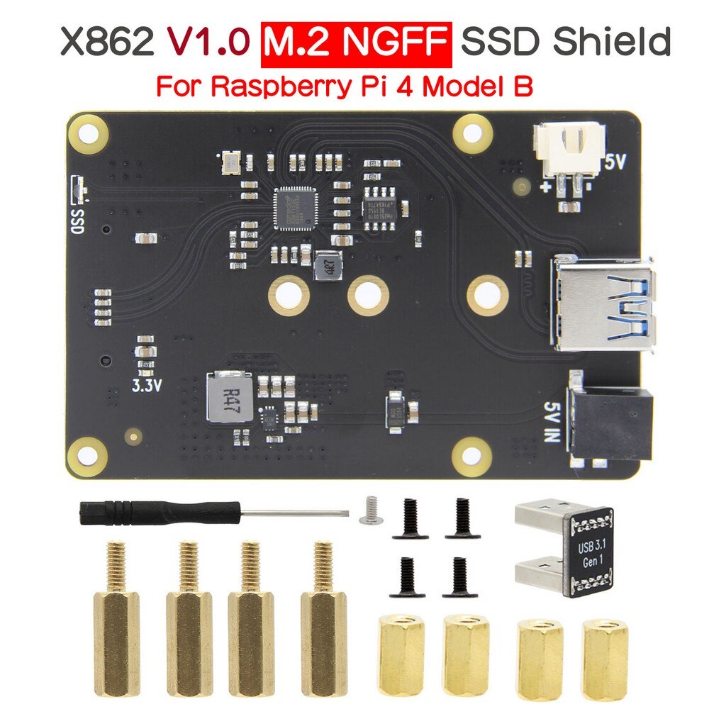 Raspberry Pi X862 V1.0 M.2 NGFF 2280 SATA SSD Storage Expansion Board / Shield for Raspberry Pi 4 Model B customize