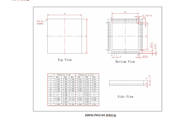 Custom ESP32-PICO-D4 QFN-48 Dual Core Wi Fi&Bluetooth MCU Wireless Transceiver Chip