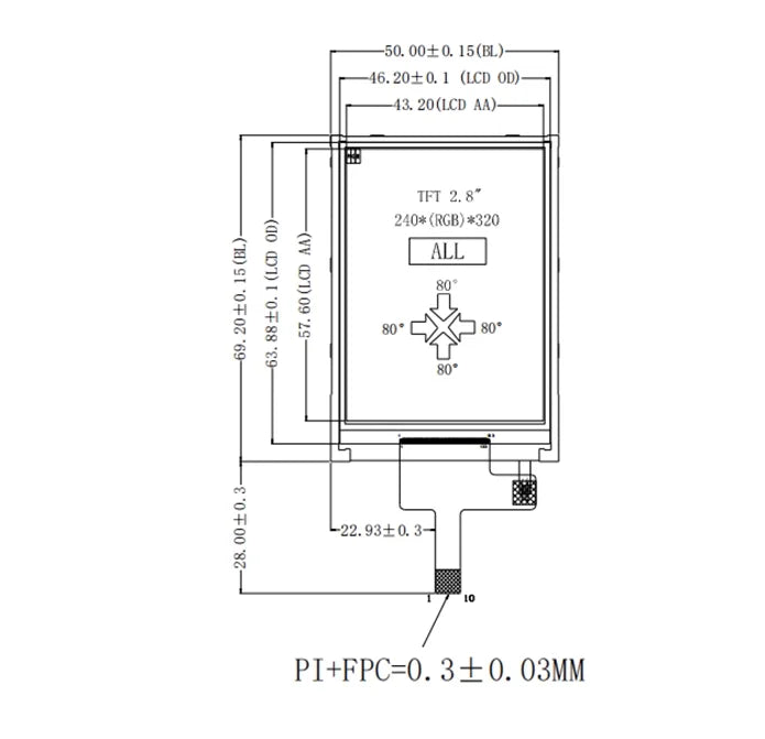 Custom 2.8 inch IPS full angle TFT color LCD display screen with 10PIN SPI serial port 240 * 320 ST7789V No touch/capacitive touch