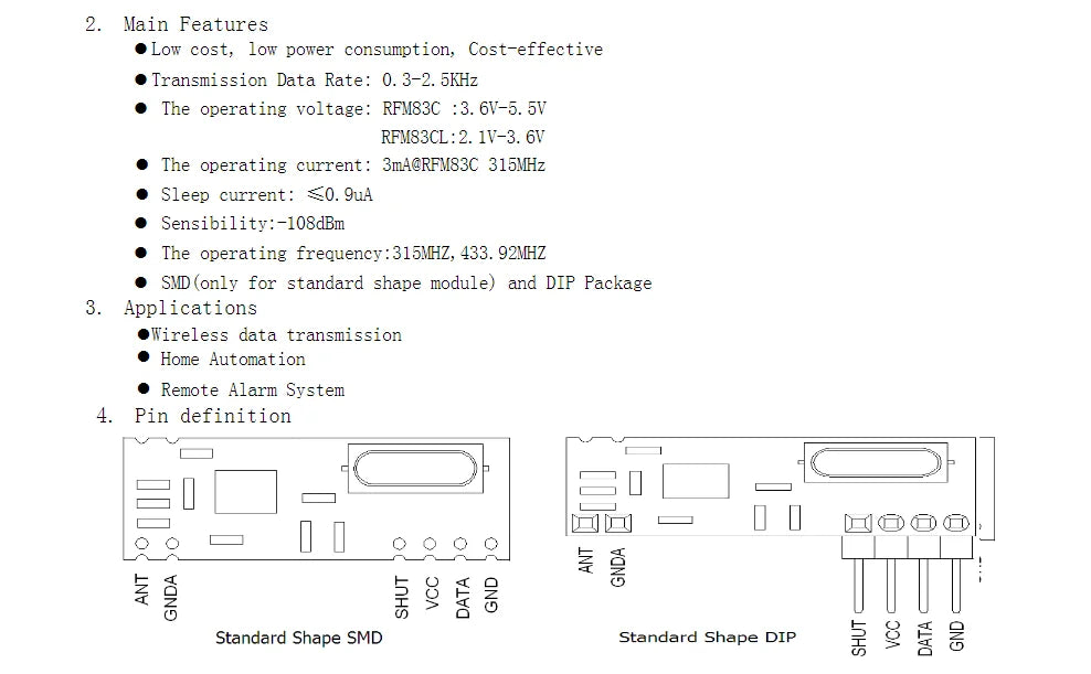Custom 315mhz 433mhz ASK Wireless Module Low Power and High Sensitivity