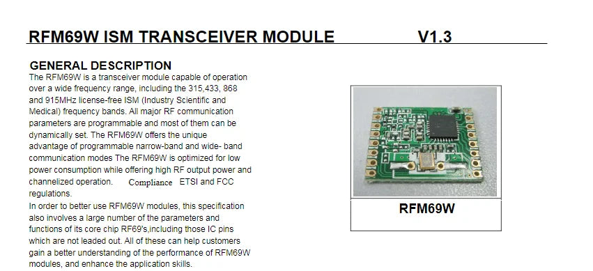 Custom RFM69 433/868/915mhz Lora module FSK transceiver module 13dBm Frequency