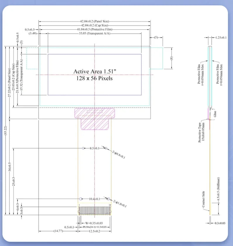 Custom 1.51-inch 1.54-inch OLED 12864 display screen transparent screen ssd1309 24PIN