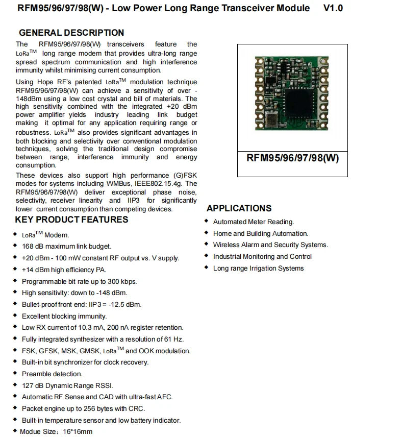 Custom 433MHZ lora module SX1276 Low Power Long Range Transceiver Module