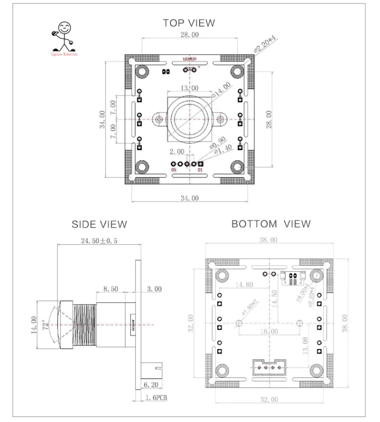 Custom OV9732 100 degrees camera module 2 meters cable 1 million pixels High definition facial recognition all-in-one machine