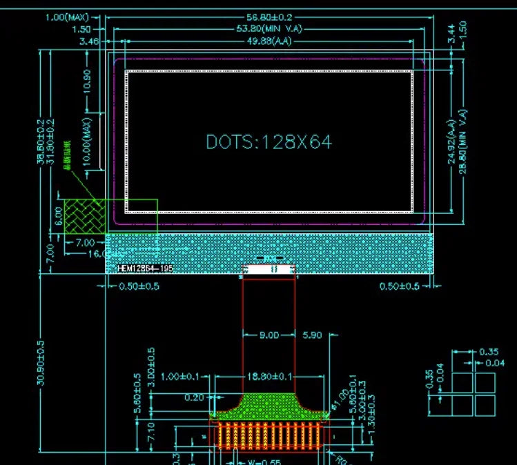 Custom 12864B5 COG dot matrix LCD module display screen blue/green
