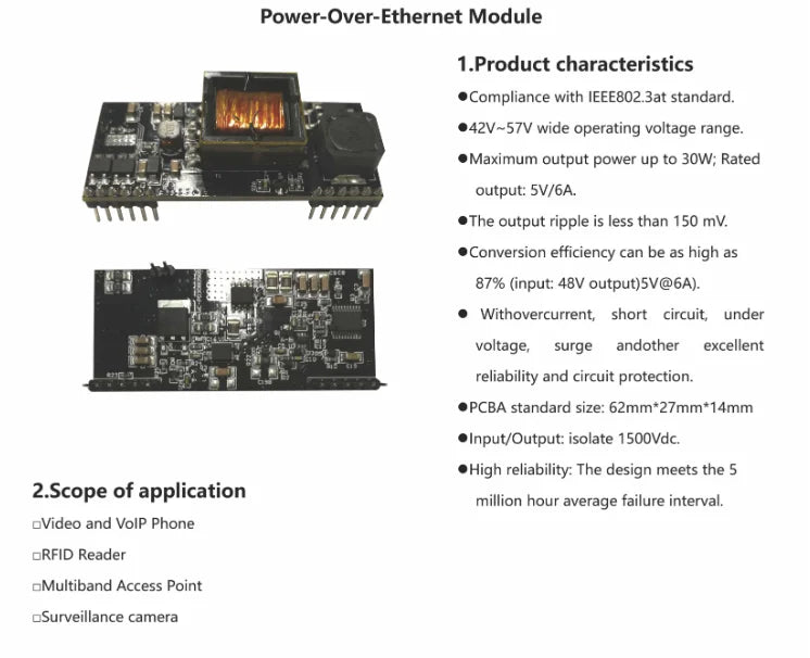 Custom standard 5V 5A 25W isolated PoE module PD receiving module