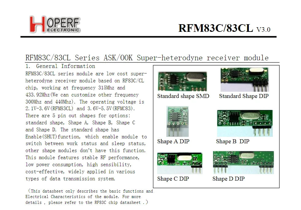 Custom 315mhz 433mhz ASK Wireless Module Low Power and High Sensitivity