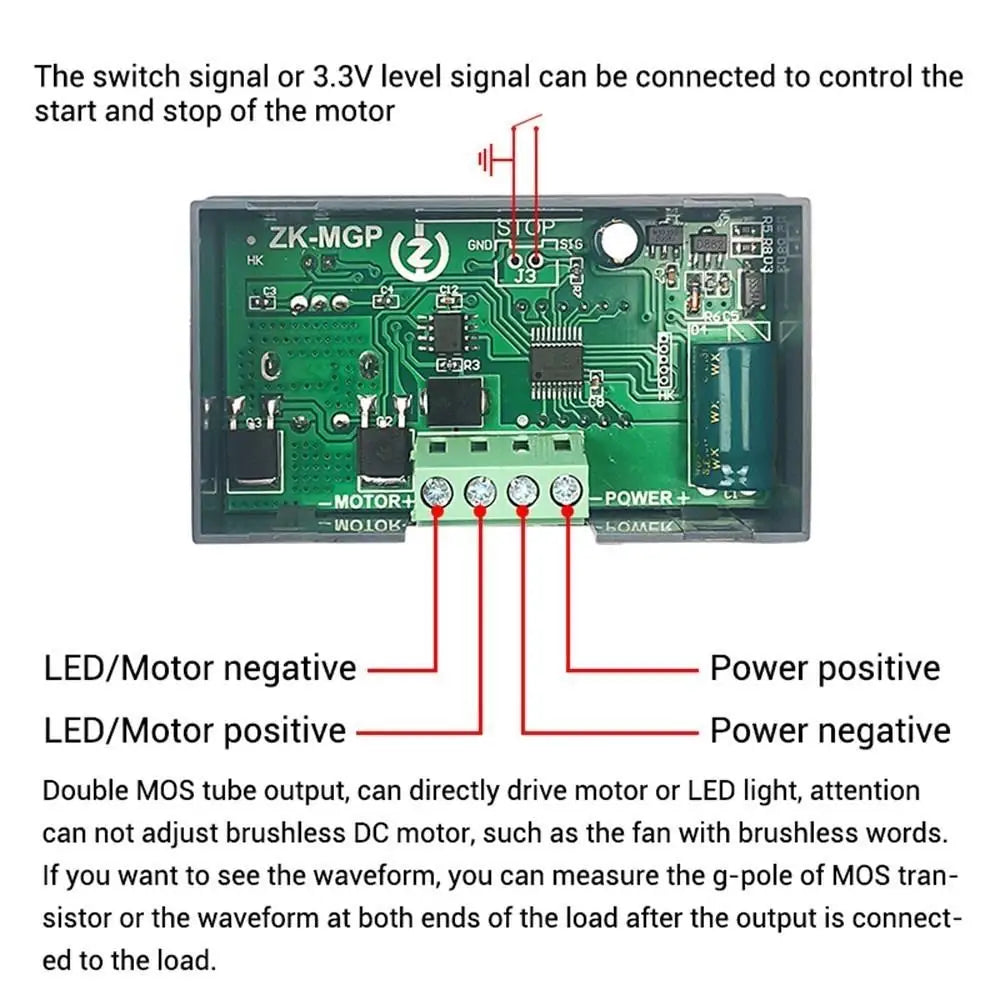 Custom ZK-MGP PWM DC Motor Speed Controller 1KHz-99KHz Frequency Adjustable Motor Governor LED Dimming DC 5-30V 12A Dual MOS Driver