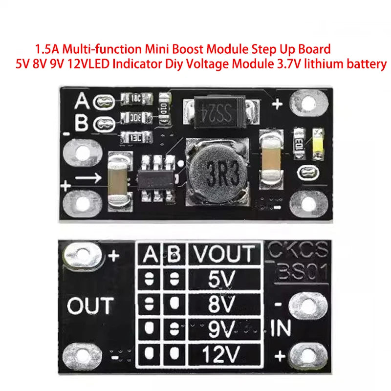 Custom 1/5/10pcs 1.5A Multi-function Mini Boost Module Step Up Board 5V 8V 9V 12V LED Indicator Diy Voltage Module 3.7V lithium battery