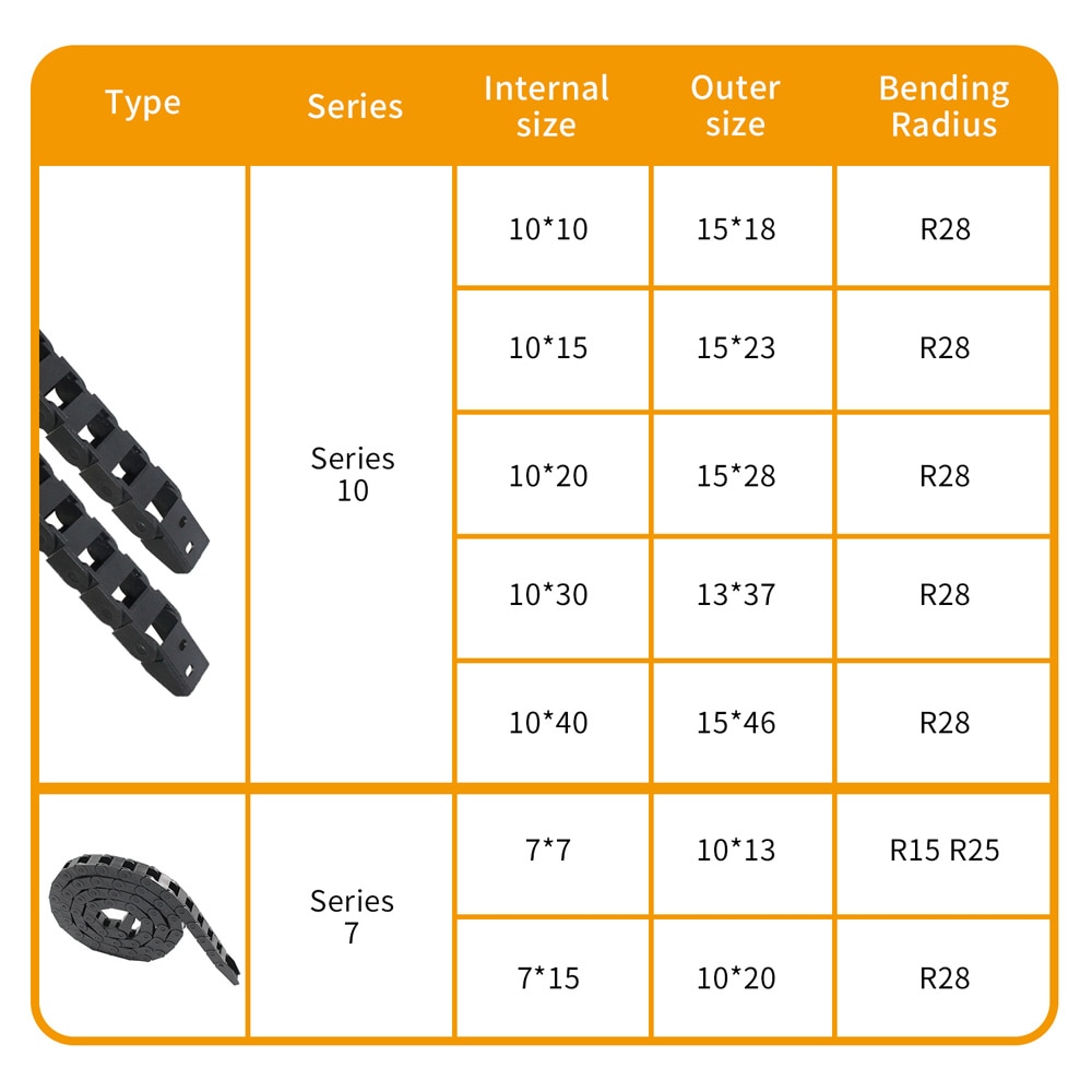 10 x 20mm 10*20mm L1000mm Cable Drag Chain Wire Carrier with end connectors for CNC Router Machine Tools customize