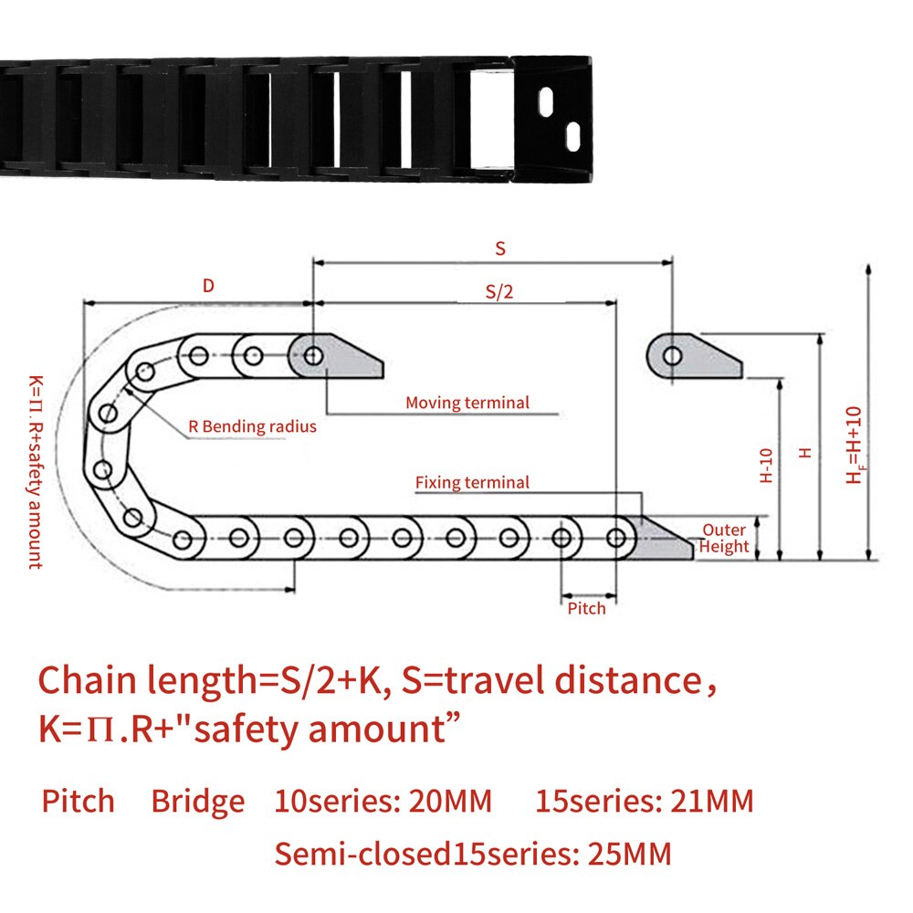 10 x 20mm 10*20mm L1000mm Cable Drag Chain Wire Carrier with end connectors for CNC Router Machine Tools customize