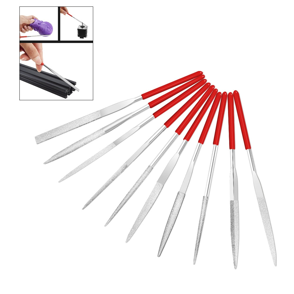 10Pcs Mini 140*3mm Needle File Set Diamond Handy Tools for Ceramic Glass Gem Stone Hobbies Crafts and 3D printing models customize