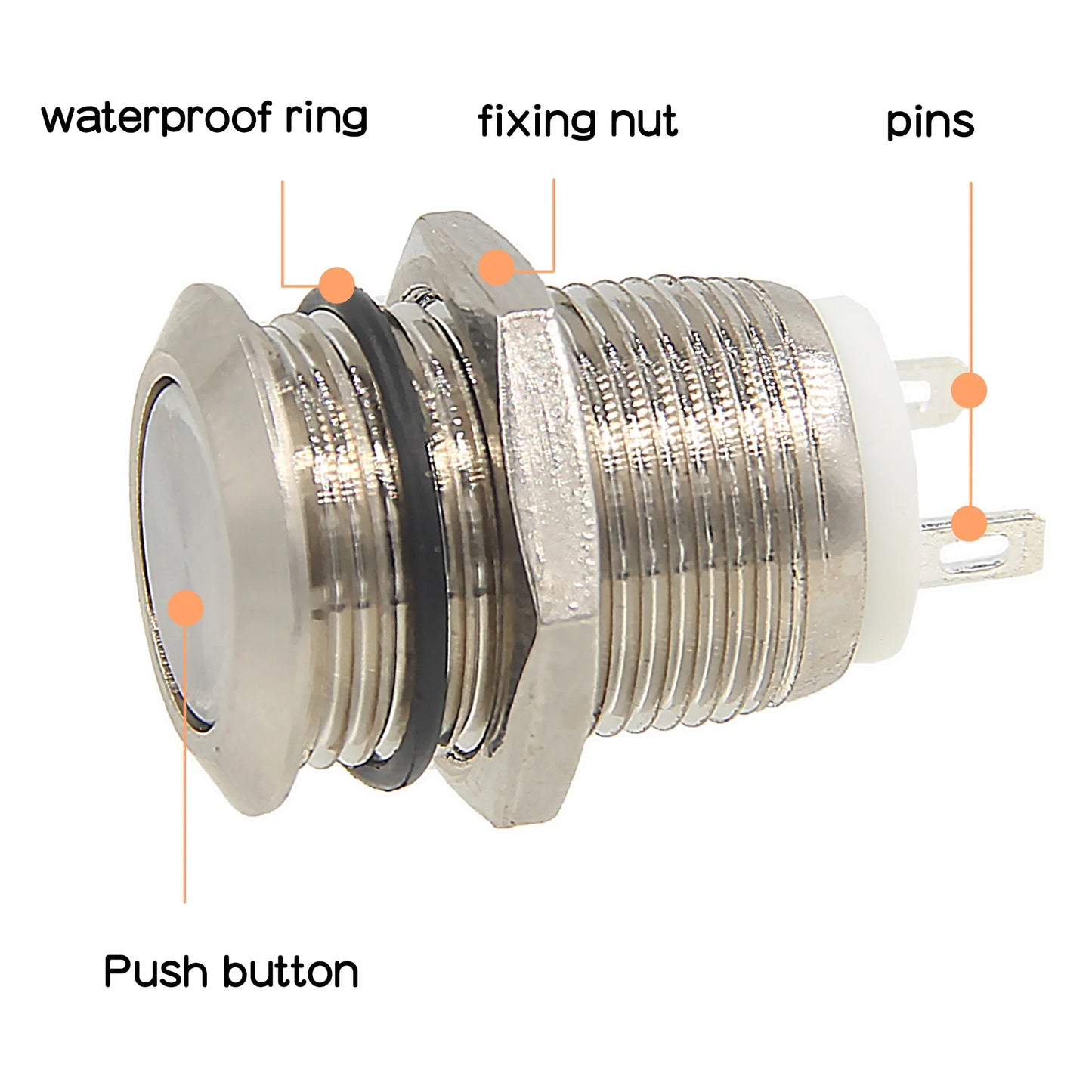 Custom 12mm Momentary Metal Waterproof Push Button, Momentary Power Switch for X1202-C1 Metal Case